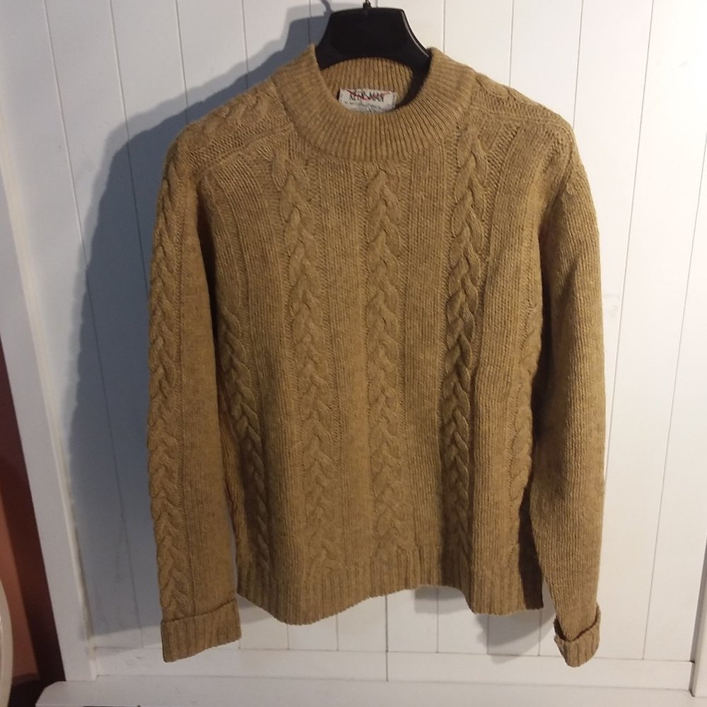 VTG Keen Man by Matt Andrews Virgin Wool Blend Cable Tan Sweater